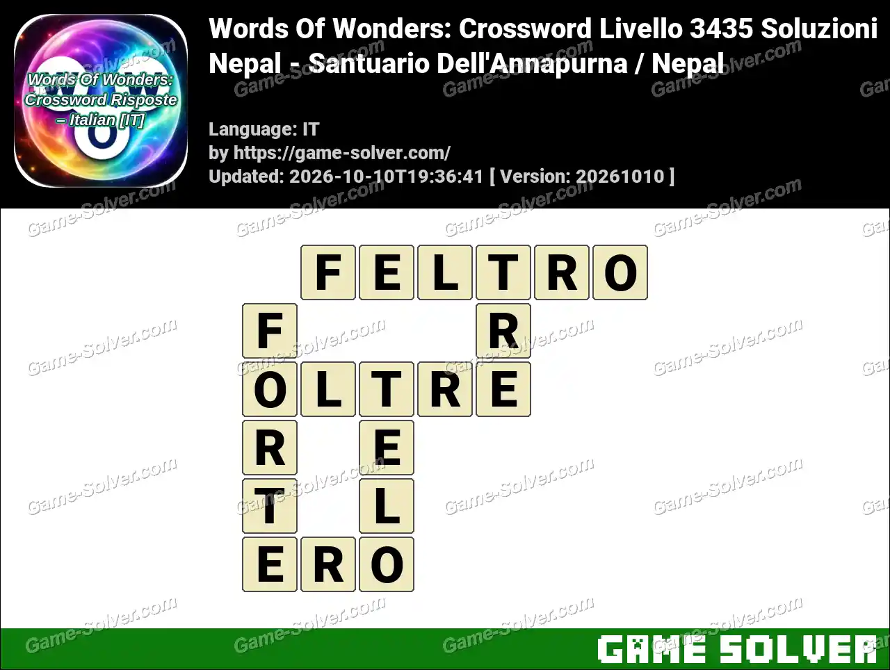 Words Of Wonders: Crossword Livello 3435 Soluzioni – Nepal – Santuario Dell’Annapurna / Nepal
